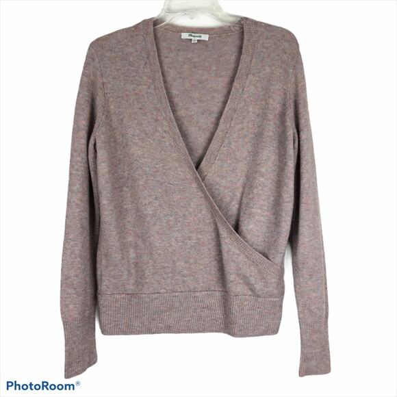Madewell Wrap-Front Pullover Sweater Coziest Yarn Size S Pink Wool Alpaca EUC - Picture 3 of 10